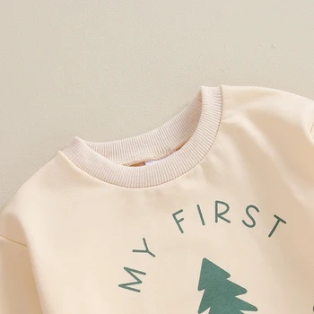 Новородено бебе момче Коледно облекло Коледно дърво печат суитчър пуловер джогъри панталони малко дете есен зимни екипировки