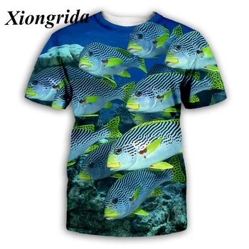 Новост риба 3d T риза мъже случайни къс ръкав тропически риби всички над печат Tee лято Harajuku мода улично облекло унисекс отгоре