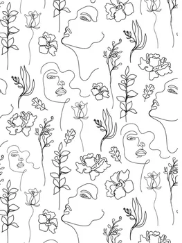 Обелете и залепете тапети Абстрактно женско изкуство Светло сиви цветни листа Подвижна контактна хартия за дома Декорации за баня