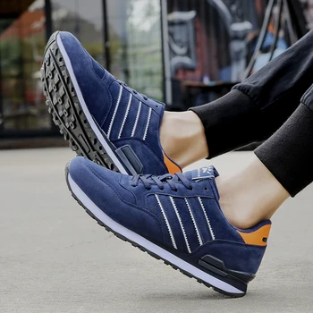Обувки за бягане Спортни обувки за мъже Кожени причинно-следствени обувки Леки дантелени апартаменти Дишащи маратонки на открито Мъжки обувки за фитнес
