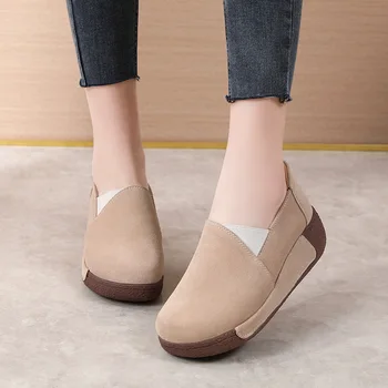 Обувки на платформа за жени Дебели дънни мокасини Ежедневни дамски обувки Увеличена дишаща 2023 г. Приплъзване плътен цвят плитки Сапатос