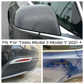 Огледало за обратно виждане / Задна лампа за мъгла / Капак на дръжката на вратата за Tesla Модел 3 Модел Y 2021 Аксесоари за хром / въглеродни влакна