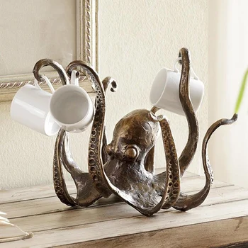 Октопод чай чаша притежателя голям декоративна смола октопод таблица topper статуя за домашен офис декорация