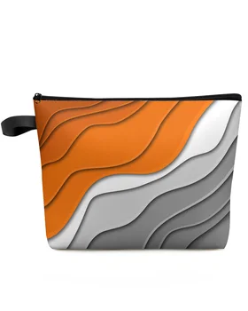 Оранжево сив градиент геометричен абстрактен грим чанта торбичка пътуване Essentials жени козметични чанти организатор съхранение молив случай