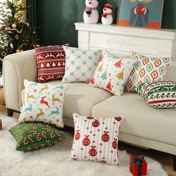 От двете страни печат Коледа плюшена възглавница покритие елени подаръци скандинавски геометричен диван диван възглавница случай Нова година декоративна възглавница