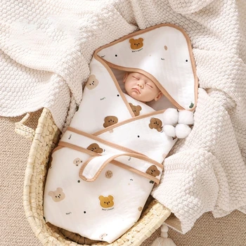 Памучно одеяло за ясли, леко бебешко обвиване, дишащи бебешки юргани, мулти-модел, идеални за новородени и зимни бебета подарък