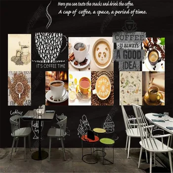 Персонализиран размер ръчно рисувана черна дъска кафе тема картина 3D стена хартия кафене бар индустриален декор стенопис самозалепващи тапети