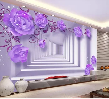 Персонализиран тапет Лилава роза коридор 3d хол телевизор фон стена декорация на дома papel de parede 3d тапет
