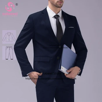 (Персонализиран цвят на размера) Класически бизнес костюми за мъже Тънък годни 2 парче панталони комплект младоженец сватба смокинг Terno Masculinos Completo