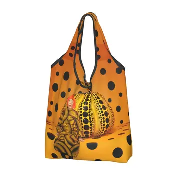Персонализирана Yayoi Kusama Pumkin пазарска чанта жени преносими голям капацитет хранителни стоки абстрактно изкуство купувач голяма пазарска чанта