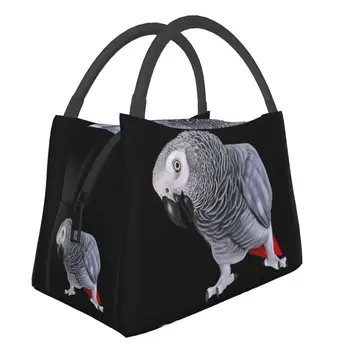 Персонализирана африканска сива папагал птица обяд чанти мъже жени топло охладител изолирани обяд кутия за офис пътуване