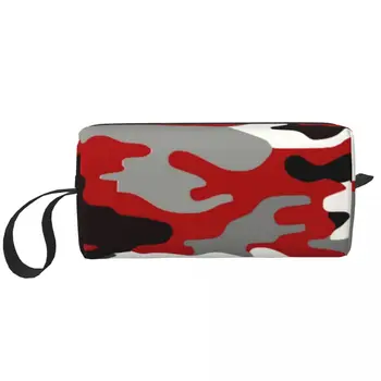 Персонализирана козметична чанта за пътуване с червен камуфлаж за жени Армейски военен камуфлаж грим тоалетна организатор Дамски комплект за съхранение на красота Dopp