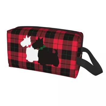 Персонализирана козметична чанта за пътуване на тартан Scottie Dog Жени Шотландски териер Тоалетни принадлежности грим организатор Дамски комплект за съхранение на красота