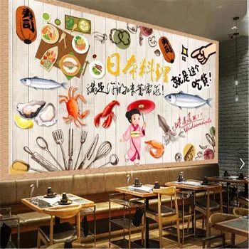Персонализирана японска кухня фон стена хартия 3D морски дарове магазин снек-бар суши ресторант индустриален декор стенопис тапет 3D