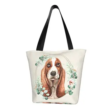 Персонализирано куче за басет в цветен златен венец платно пазарски чанти Жени Преносими хранителни стоки Pet Lover Tote Shopper Bags