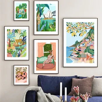 Позитано Амалфи крайбрежие растение слон момиче ван стена изкуство платно живопис плакати и отпечатъци стена снимки за хол декор