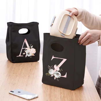 Преносима чанта за обяд топлоизолирани розови 26 цвете писмо печат голяма пазарска чанта Bento торбичка контейнер храна чанти за съхранение на храни