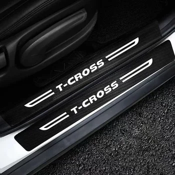  Протектор за праговете на вратите на автомобила Plate Заден багажник броня праг стикер за Volkswagen VW T-CROSS T Cross Logo 2015 2018 Аксесоари