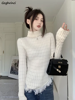 Пуловери жени нежни пискюл есенни водолазни пуловери грациозни прости корейски стил женски нов тънък мода удобен вътре