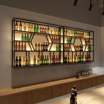 Рафт висящи шкафове за вино Модерен индустриален клуб уиски бар шкафове ликьор дисплей Метални Botellero Vino кухненски мебели