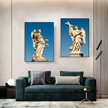 Реколта Рим ангел скулптури платно живопис стена изкуство мост на Светия ангел картина плакат отпечатъци за хол декор