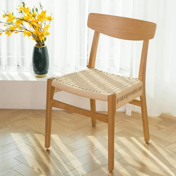 Ретро масивно дърво въже тъкани трапезен стол Wabi-саби дневник вятър домакински тъкани грим стол скандинавски ратан тъкани стол с облегалка