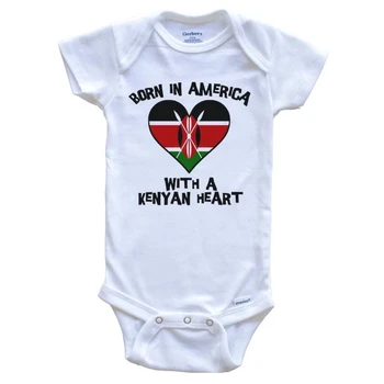 Роден в Америка с кенийско сърце Бебешко боди Кения Флаг Луксозни персонализирани ританки