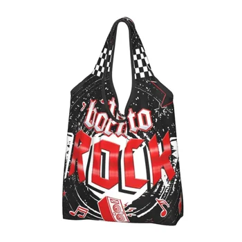 Роден да рок пазаруване на хранителни стоки Tote жени Kawaii хеви метъл пънк музика купувач рамо чанта голям капацитет чанти