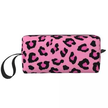 Розов леопард животински печат козметична чанта жени грим чанти пътуване цип тоалетна чанта организатор чанта за съхранение
