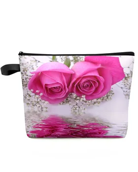 Розови листенца водна повърхност жени преносима чанта за съхранение торбичка салфетка козметични чанти организатор дами грим чанта
