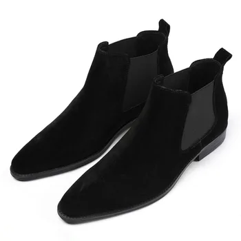  Сапатос де Hombre безопасност глезена обувки за мъже черна естествена кожа велур hommes bottes с безплатна доставка Военна рокля Botas