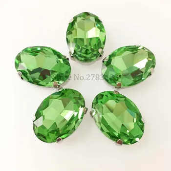 Светло зелен цвят овална форма кристално стъкло Ръчно изработени шият на камъни,4 Дупка нокът кристал направи си сам / рокля декорация аксесоар
