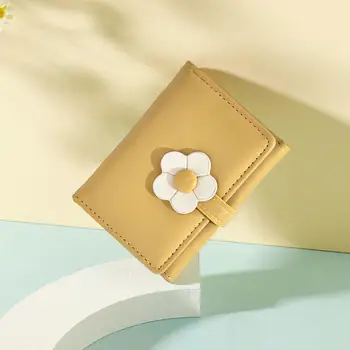 Сладко цвете монета чанта стилен цветен бутон портфейл мулти-слот карта притежателя монета чанта за жени тънък кратко луксозен подарък жени