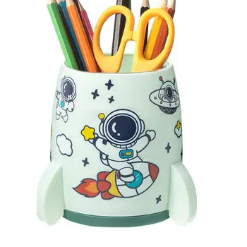 Сладък държач за писалка Ракетен кораб молив чаша с астронавт стикер молив притежател висок капацитет за грим четка за писане
