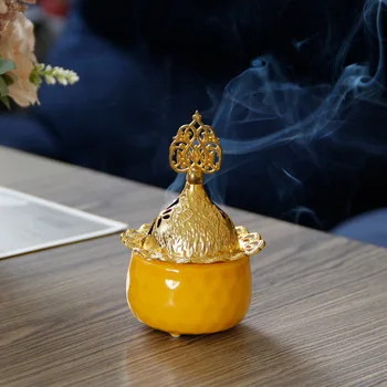 Сладък европейски дом декорация злато метал керамични комбинация тамян горелка Близкия изток арабски аромат горелка