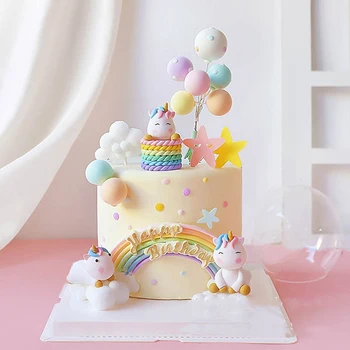 Сладък еднорог торта топери мек глинен облак дъга кон подарък кутия торта декор Честит Unicornion момиче рожден ден парти декор