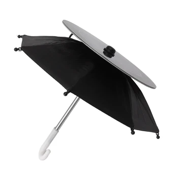 Слънчев телефон USB чадър телефон мини чадър слънце сянка USB зареждане + слънчева енергия за открит колоездене риболов черен