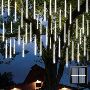 Слънчеви метеорни дъждовни светлини на открито 288 LED слънчев метеор Коледа ледена висулка светлина падаща дъждовна светлина за парти дърво празник декор