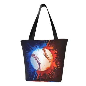 Смешни бейзбол модел изкуство пазаруване голяма пазарска чанта рециклиране софтбол платно хранителни стоки купувач рамо чанта