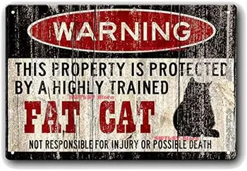 Смешни мазнини котка знак предупреждение реколта стил метал знак желязо живопис за вътрешен & открит дома бар кафе кухня стена декор