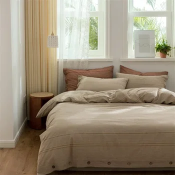 Спален комплект 100% чист памук раирана жакардова завивка за завивка Спално бельо Скандинавски луксозни монтирани чаршафи Покривки за легла