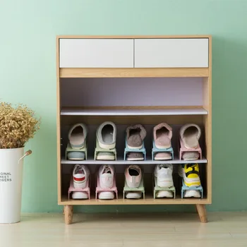Спестяване на място Регулируема стойка за обувки PP Сгъваема стойка за съхранение на обувки Двуслойна синя / розова / зелена стойка за обувки Поддръжка на рафтове У дома