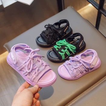 Спортни сандали за момичета 2023 Плътен цвят мода деца универсален отворени пръсти ежедневни обувки за момчета деца окото маратонка прост нехлъзгане