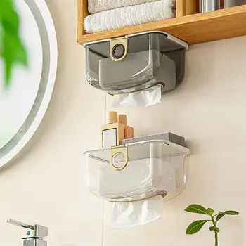Стенен държач за тъканна кутия Организатор за съхранение на хартия за салфетки Спестяване на пространство Пробиване Безплатна кухня Диспенсър за кърпи за хартия за баня