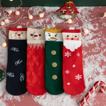 Стилни и удобни коледни чорапи Elk Old Bear Ladies Mid-tube Stockings Cartoon Christmas Red Cotton Socks