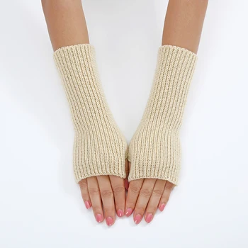 Студенти Touch екран дебела ръка ръкави ръкавици жени половин пръст ръкавици трикотажни ръкавици без пръсти плътен цвят мека ръка топло
