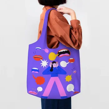 Съвети за многократна употреба Пазарска чанта Жени рамо платно голяма пазарска чанта миеща се улица Mmural изкуство Eldridge хранителни стоки чанти чанти
