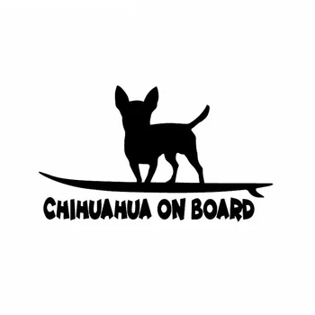 Творчески винилов стикер за кола Чихуахуа на борда Смешно куче порода кола прозорец Decal черно/сребро, 16 см * 9 см