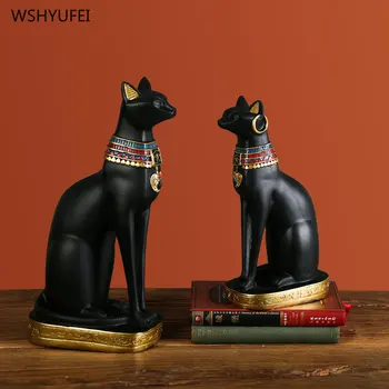 Творчески орнаменти за черни котки Египетски котешки бог орнамент смола занаяти Аксесоари за декорация на дома Животински скулптурни мебели