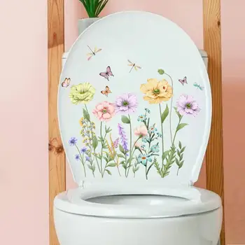 Тоалетна декорация Decals Vibrant цвете пеперуда тоалетна стикер лесно приложение дълготраен за не-избледняване за тоалетни